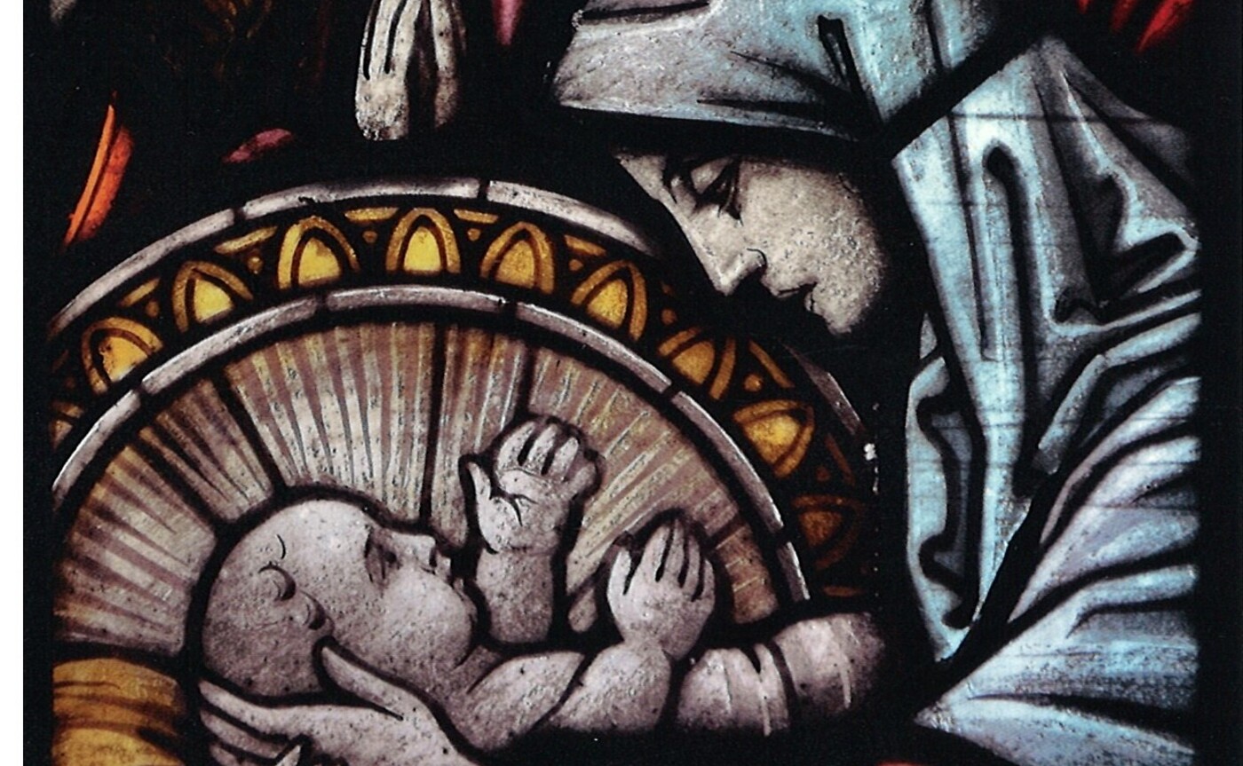 Geburt Jesu, Detail, Glasmalerei Schwarz und Raukamp, Linz um 1900 / Glasmalerei Schlierbach Geburt Jesu, Detail, Glasmalerei Schwarz und Raukamp, Linz um 1900