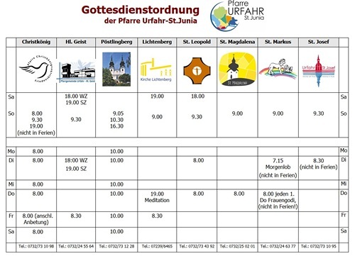 alle Gottesdienste der Pfarrgemeinden St. Junia